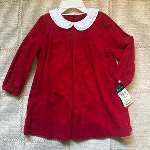 Ralph Lauren red corduroy dress with white peter pan collar.